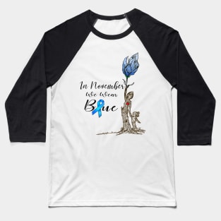 Diabetes awareness Womens In November We Wear Blue Diabetes Flower Gift Baseball T-Shirt